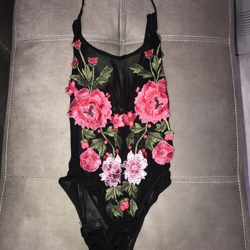 Floral Black Mesh Bodysuit